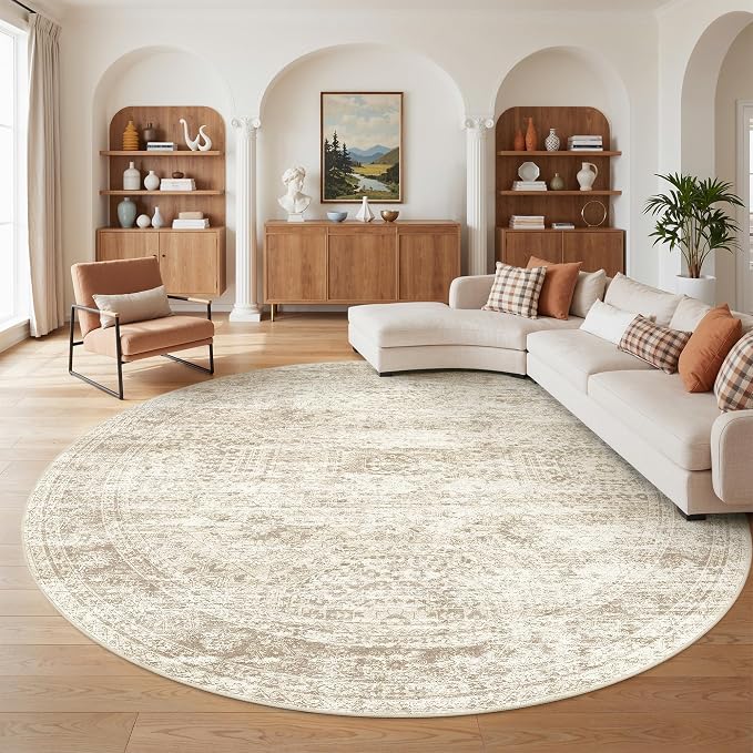 Round Rug 9ft, Washable Circle Rug