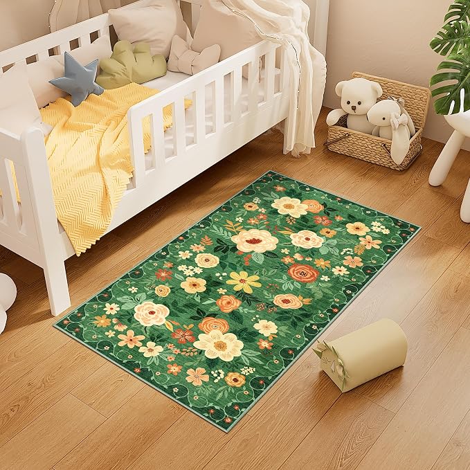 DUKINO 2x4 Rug for Entryway, Washable Kitchen Floral Runner Rug