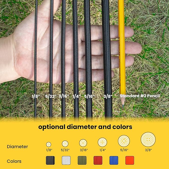 Bungee Cord Elastic Shock Cord 1/8" x 10' Bungee Rope for DIY, Tie Downs, Kayak and Outdoor - Black