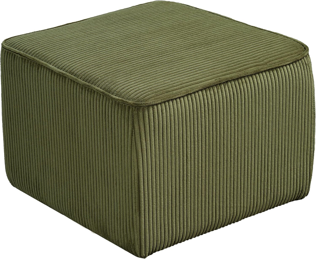 Christopher Knight Home Isa Corduroy Pouf Ottoman Foot Rest, Square Fabric Pouffe Ottoman Footstool, Living Room Sofa Couch Extra Seat, Modern Coffee Table for Home Office/Bedroom, Olive Green