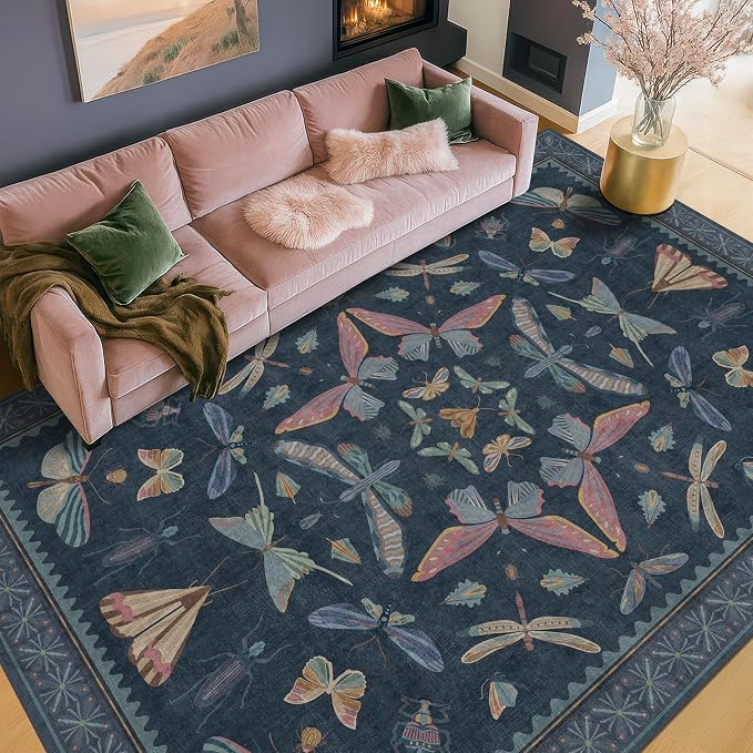 Boho Living Room Area Rug 6x9, Non Slip Dining Room Rugs