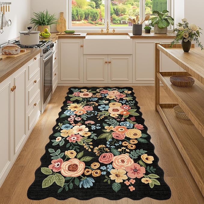 DUKINO 3x6 Washable Runner Rug, Soft Indoor Floral Non Slip Runner Rug