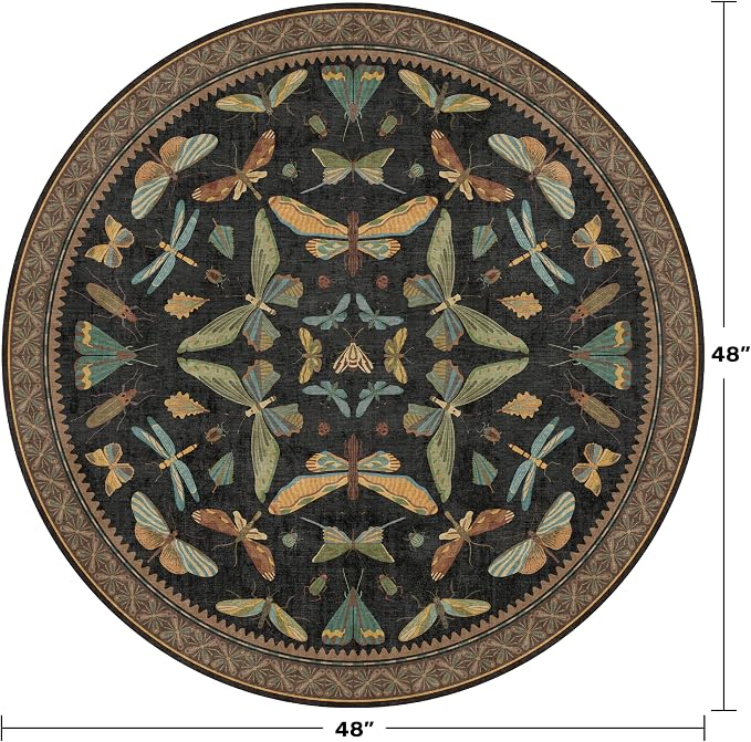 Black Boho 4ft Round Small Rugs