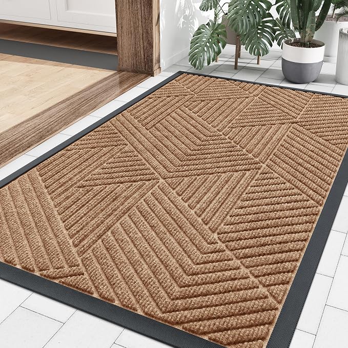 Smiry Front Door Mat Outside Entrance, Heavy Duty Sturdy Natural Rubber Doormat