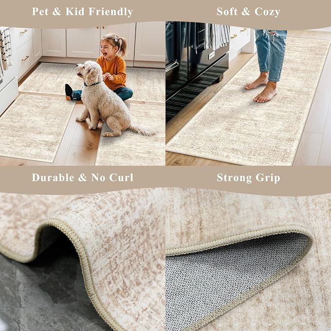 Kitchen Rug Sets 3 Piece Washable – Non Slip Modern Boho Small Kitchen Rugs and