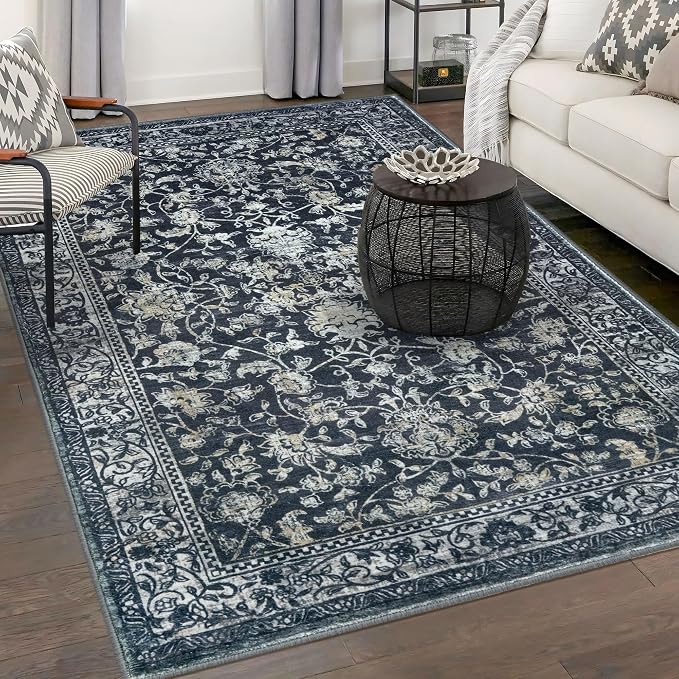KILOCOCO Area Rug 5x7 Living Room Rug Washable Printed Vintage Floral Non Slip