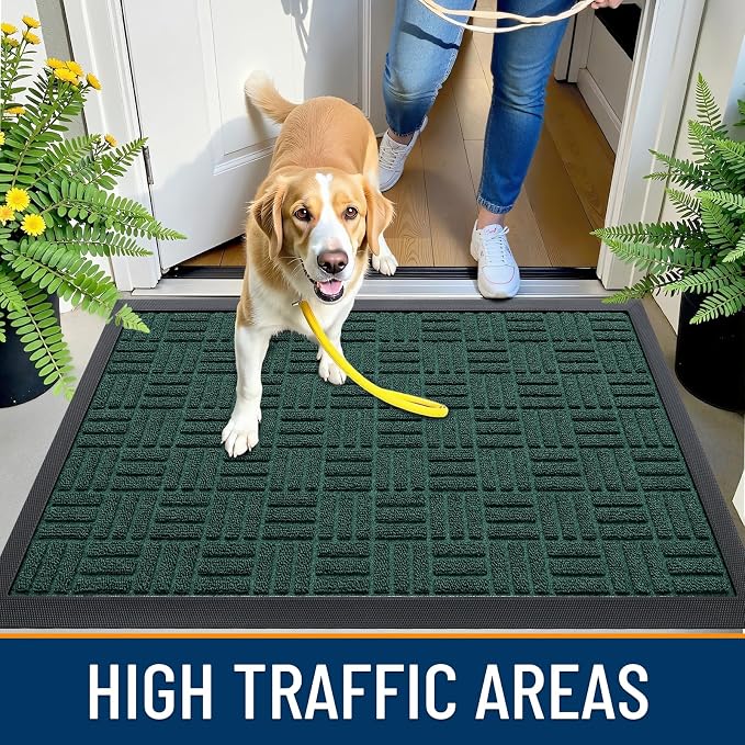 OLANLY Front Door Mat Outside Entrance 33x21, Heavy Duty Sturdy Natural Rubber