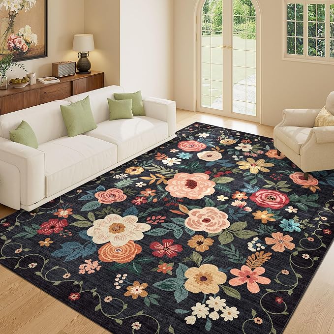 DUKINO 8x10 Area Rug, Floral Rugs