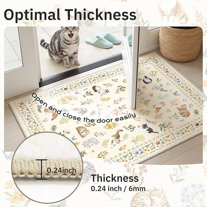 Soalmost Cat 4x6 Area Rugs, Machine Washable Animal Floral Accent Rug Non-Slip