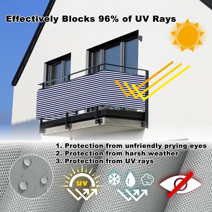 Balcony Privacy Screen 3.9' x 29.5' UV Protection Weather-Resistant Outdoor