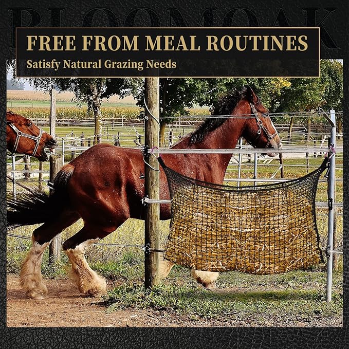 Bloomoak Knotless Slow Feed Hay Net with 4 Carabiner Clips for Horses/Open Top Hanging Hay Bag with Large Capacity for Full Day Feeding/Trailer (1.2" Hole for Ultra Slow Feed, M 35 * 31")…