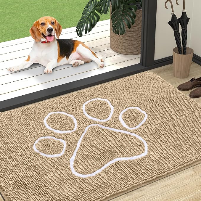 OLANLY Dog Door Mat for Muddy Paws 47x32, Paw Print Design, Absorbs Moisture