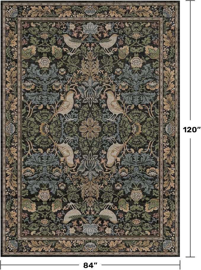 7x10 Green Washable Kitchen Table Rug