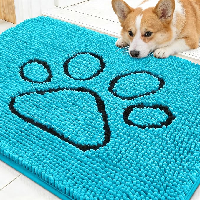 OLANLY Dog Door Mat for Muddy Paws 30x20, Paw Print Design, Absorbs Moisture