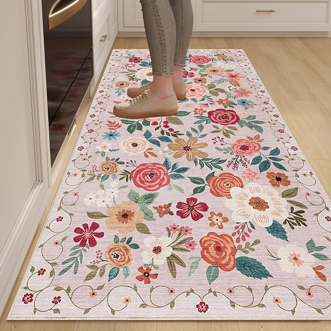 DUKINO 3x6 Runner Rug, Washable Soft Floral Hallway Runner Rug