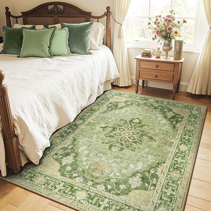 RELEANY Area Rugs 4'x6' Washable Non-Slip, Floral Vintage Distress Medallion