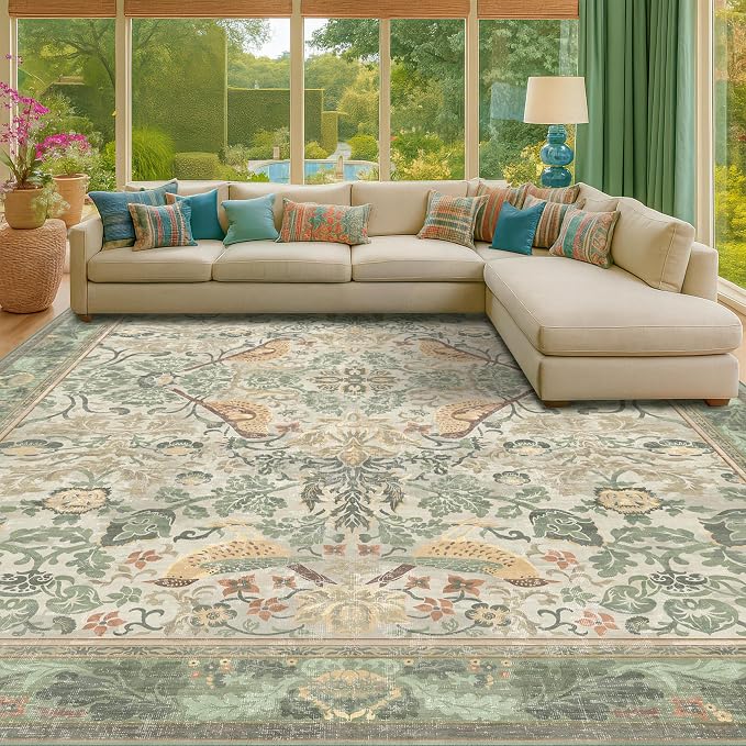 Botanical Sage Rug for Living Room