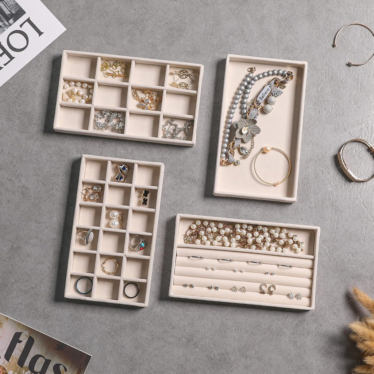 Frebeauty Jewelry Trays for Drawer,Set of 9 Jewelry Organizer and Storage