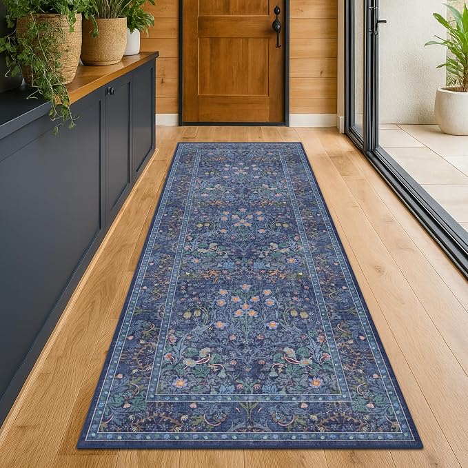 Dark Blue 2'6" x 8' Runners for Hallways Non Slip, Extra Long Floor Runner for