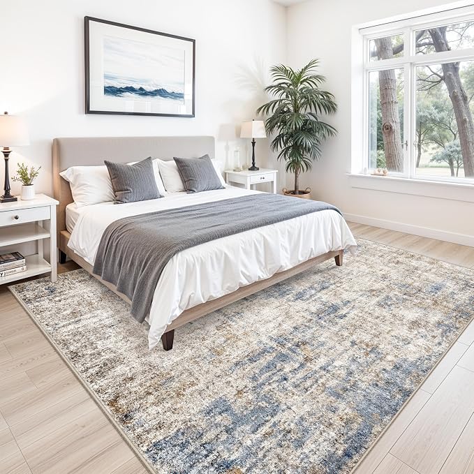 10x10 ft Square Living Room Rug – Washable Modern Abstract Area Rug