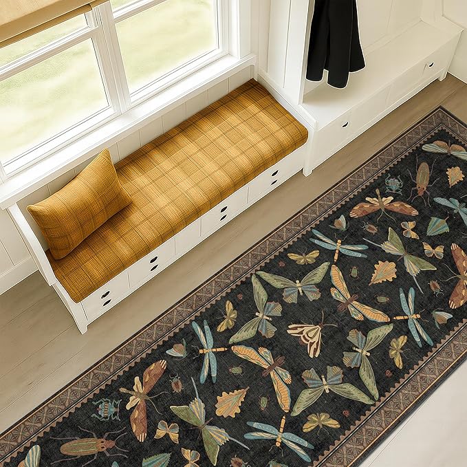 Dark Black Boho 2x10 Rug Runners