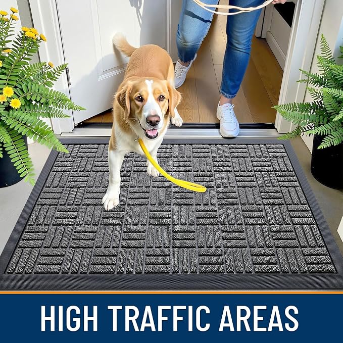 OLANLY Front Door Mat Outside Entrance 47x32, Heavy Duty Sturdy Natural Rubber