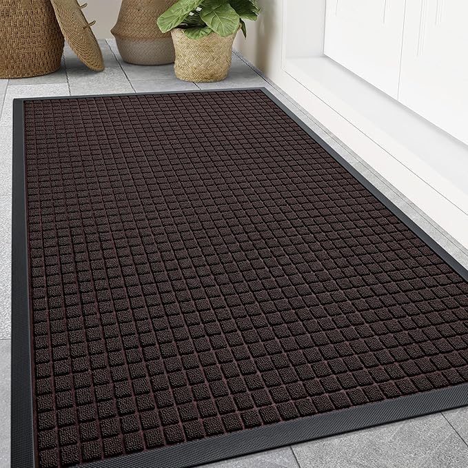 Smiry Front Door Mat Outside Entrance, Heavy Duty Natural Rubber Doormat