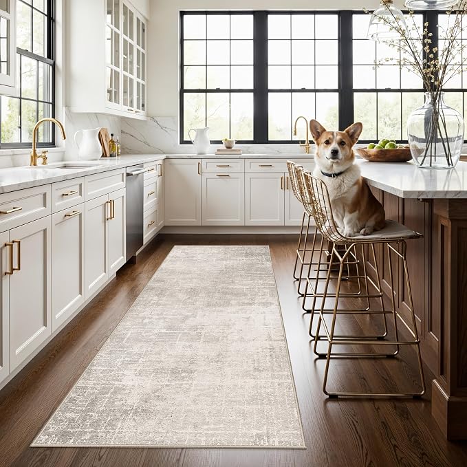 3x7 Washable Hallway Runner Rug: Abstract Stain Resistant Kitchen Rug Farmhouse