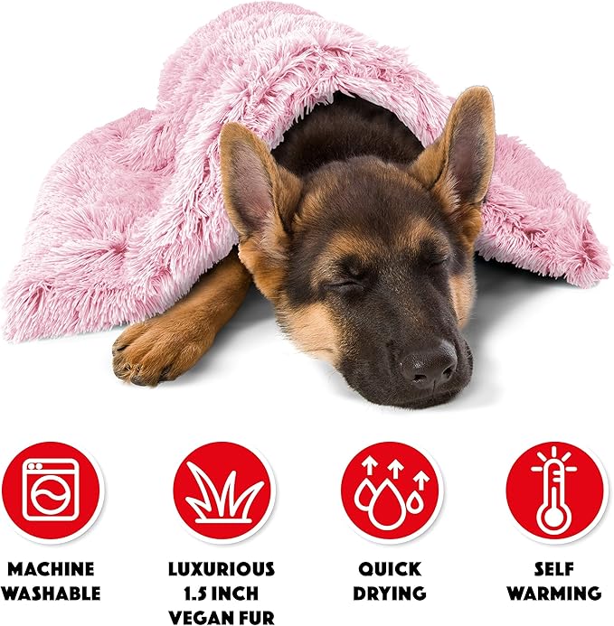 The Dog’s Blanket – Faux Fur Dog Blanket, Pink, Large, 28x42