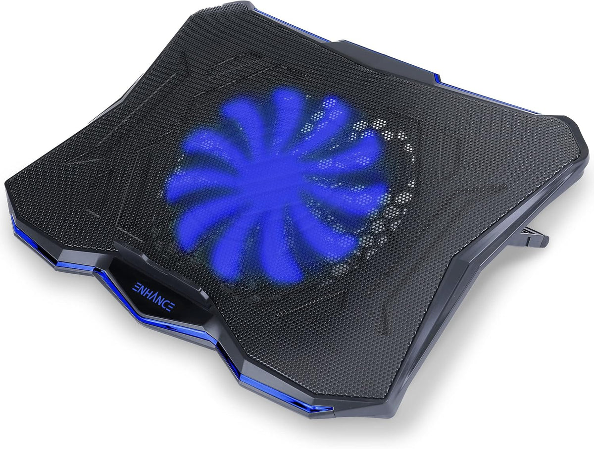 ENHANCE Cryogen 5 Gaming Laptop Cooling Pad Stand - Laptop Cooler with 7 Adjustable Height Settings & Dual USB Ports up to 17 inches - 1 Ultra Quiet High Performance LED Fan 800 RPM - Blue