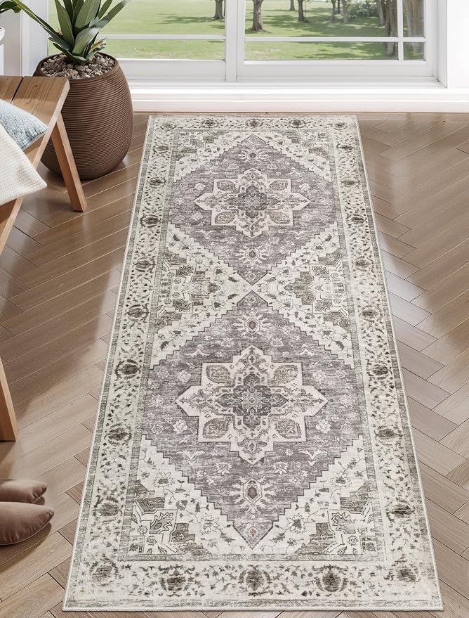 SERISSA Boho Washable Runner Rug, 2x5 Rug Non-Slip Vintage Earth Tone Hallway