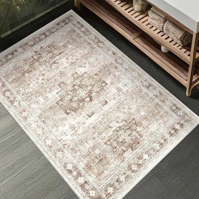 Washable Neutral Farmhouse Large Entryway Rug, 3x4 Area Rugs