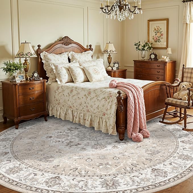 Washable 8ft Round Area Rug