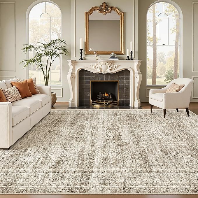 Soalmost 9x12 Area Rugs for Living Room, Non Slip Machine Washable Vintage Rugs