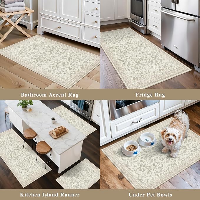 Kitchen Rug Sets 3 Piece, Washable Non-Slip Farmhouse Kitchen Mats