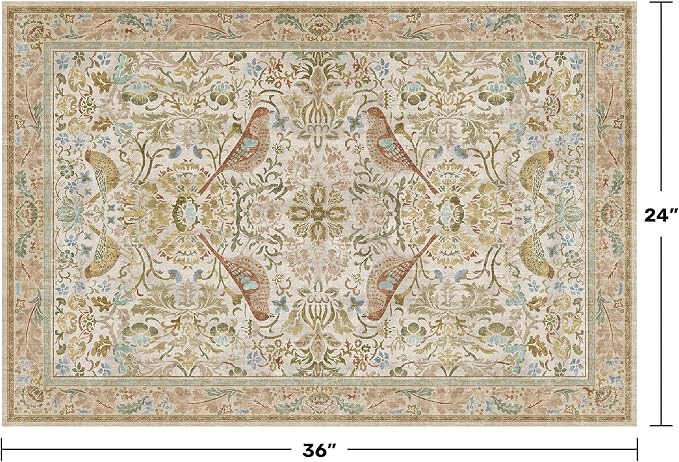 Beige Boho Bathroom Rugs 2x3 Washable Non Slip