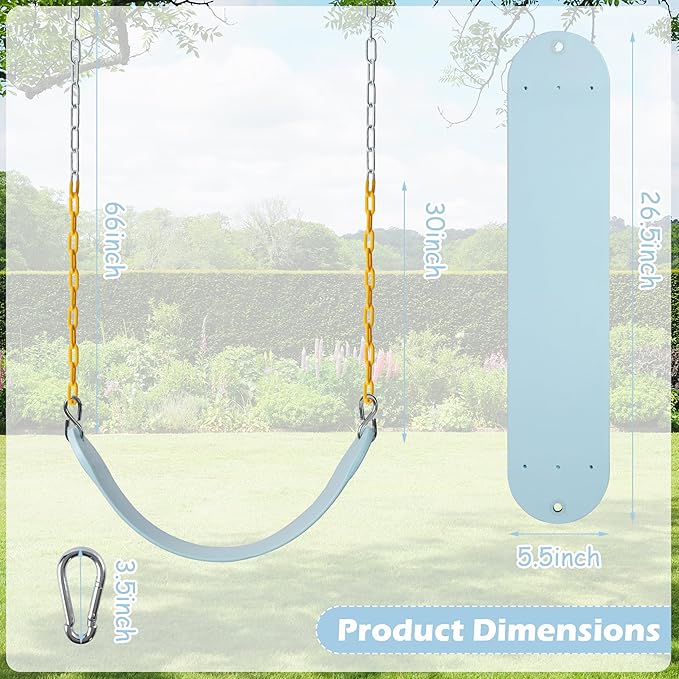 Sunnyglade 8PCS Swings Seats Heavy Duty with 66" Chain, Playground Swing Set Accessories Replacement with Snap Hooks, Support 250lb (8, Pastel Blue)