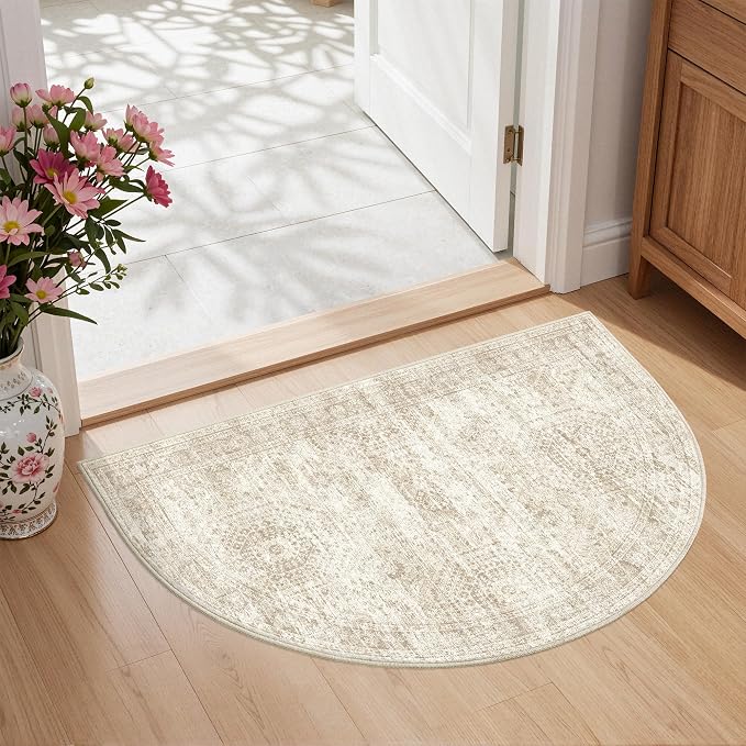 2x3 Half Circle Rug for Entryway, Washable Half Round Rugs