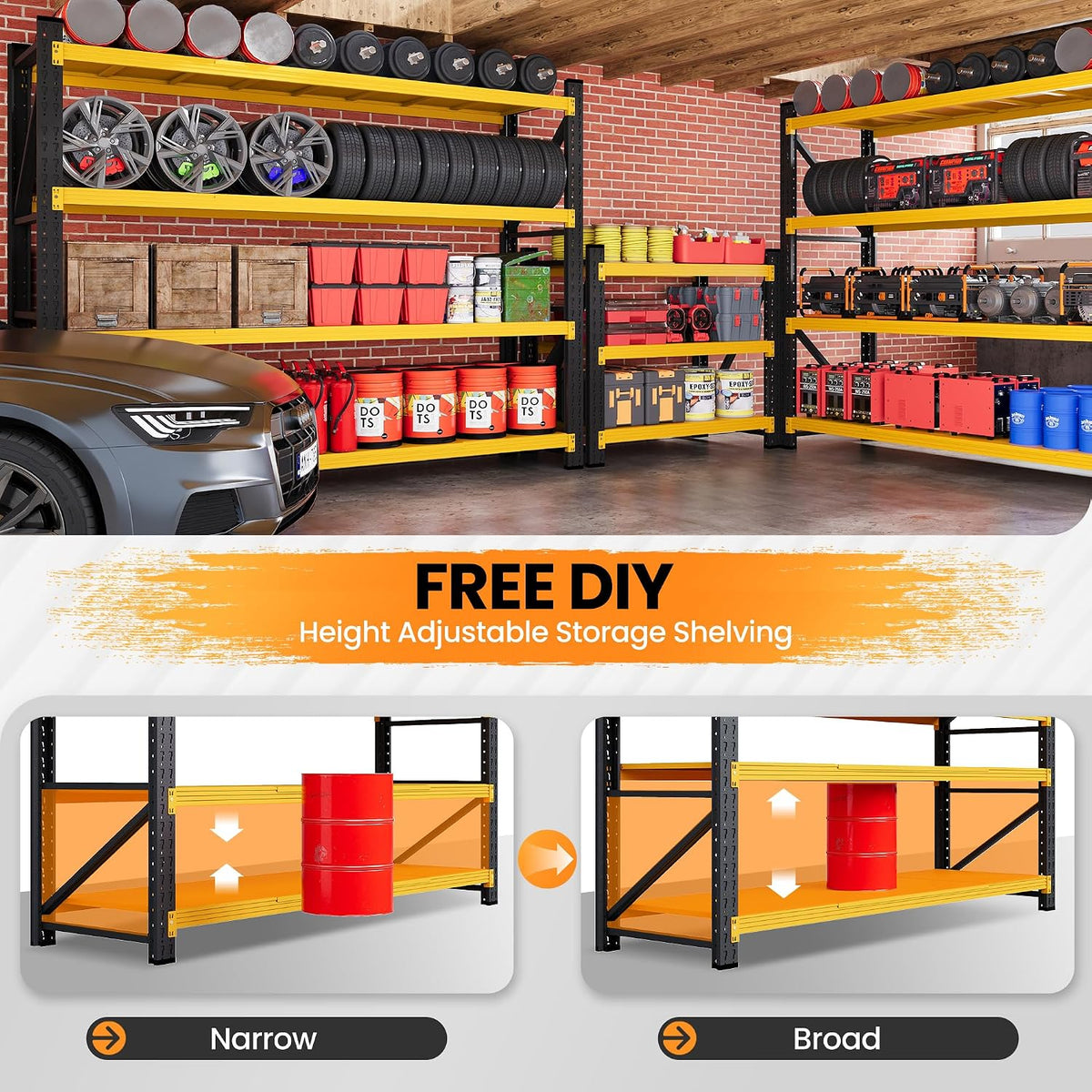 79” Wide Heavy Duty Metal Garage Shelving, Adjustable Storage Shelf