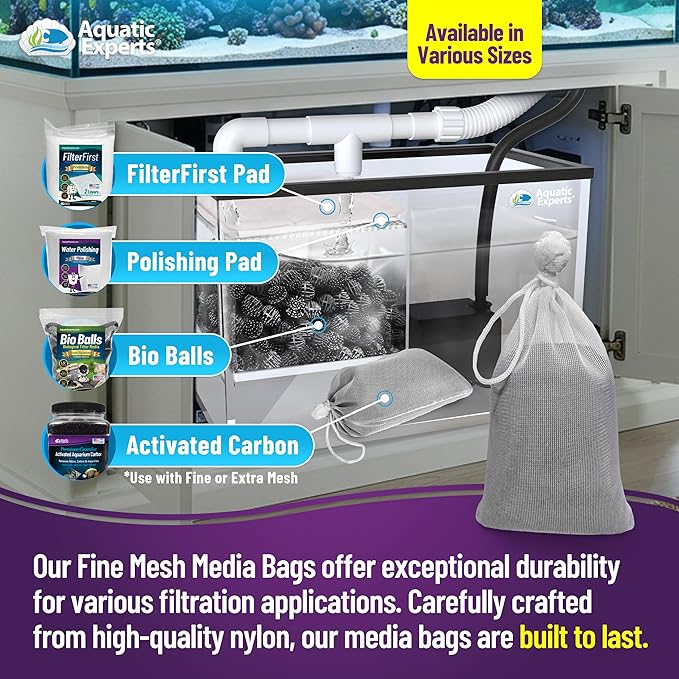 Aquatic Experts Fine Aquarium Media Bag, Durable Drawstring Bags