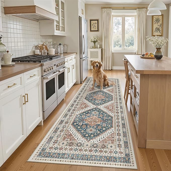 Madane Runner Rug 2'6''x8' Kitchen Runner, Hallway Runner Printed Vintage