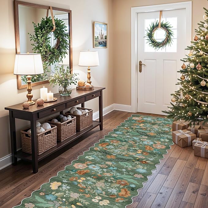 Washable 2'6x12 Hallway Runner Rug: Soft Entryway Kitchen Floral Runners Non