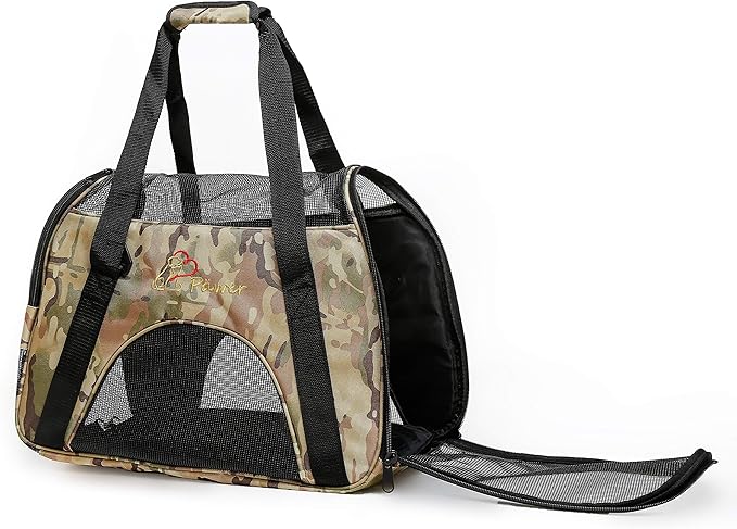 Pawer Soft-Sided Pet Carrier for Cat and Small Dog,Desert Camouflage Pattern,Medium Size,Washable Cloth Airline Approved Travel Tote,with 2 Mesh Opens and a Strap for Carry,Multiple Colors Available