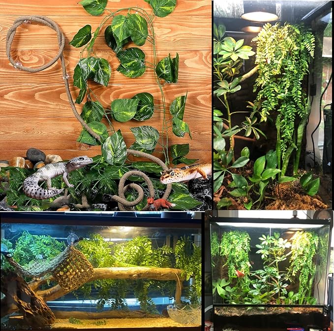 Woyrise 10Pcs Bearded Dragon Tank Accessories, Reptile Hammock Terrarium Plants Jungle Climbing Vines Habitat Decoration for Snakes Bearded Dragon Chameleon Gecko Lizard