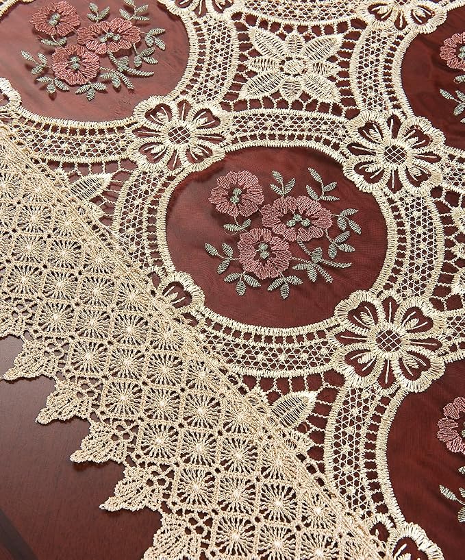 Beige Embroidered Lace Table Runners Dresser Scarves 16 × 48 Inch