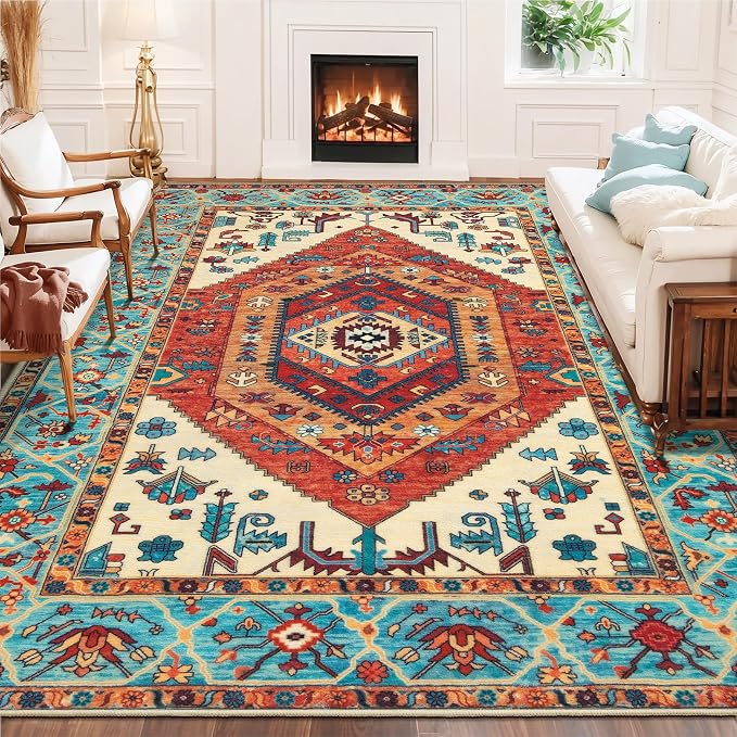 SERISSA Boho Area Rug 8x10 Orange, Washable Large Rugs