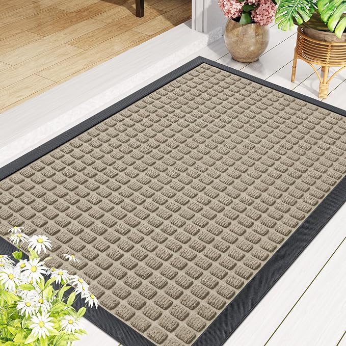 Smiry Front Door Mat Outside Entrance, Heavy Duty Natural Rubber Doormat