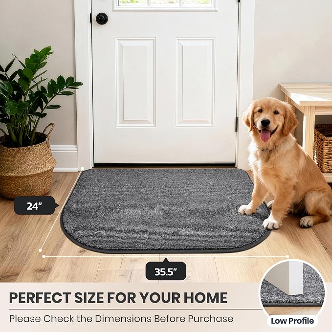 PURRUGS Dirt Trapping Door Mat Half Round 24" x 35.5", Non-Slip Machine
