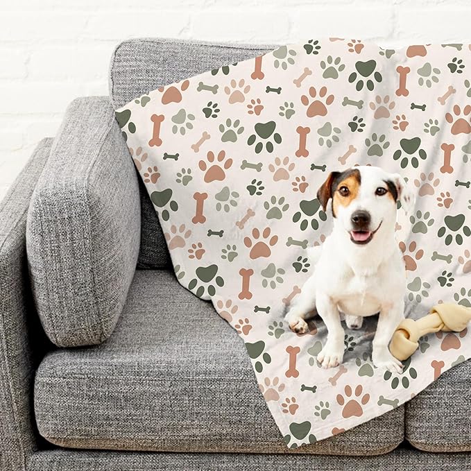 Cream Paw Print Fleece Pet Lightweight Blanket - 50" x 60" - Cute for Dogs - Gifts and Puppy Essentials - Printed in America