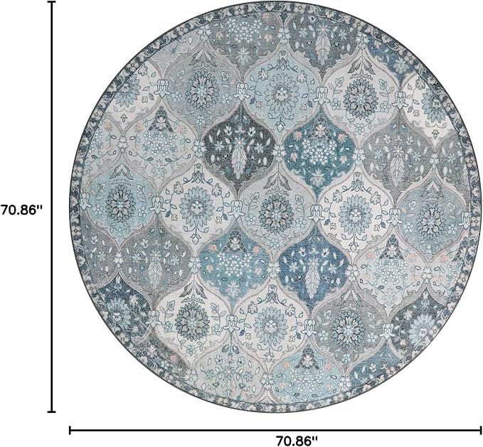 Lahome Moroccan Washable Round Area Rug, Soft Vintage Round Rugs 6ft Ultra-Thin